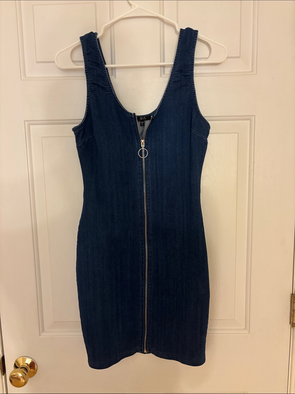 iris Dark Blue Denim Zip-Front Mini Dress